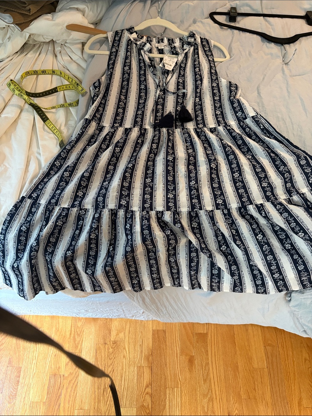 J. Crew dress cotton Navy & White Striped Tiered Mini Dress NWT medium - Picture 9 of 12